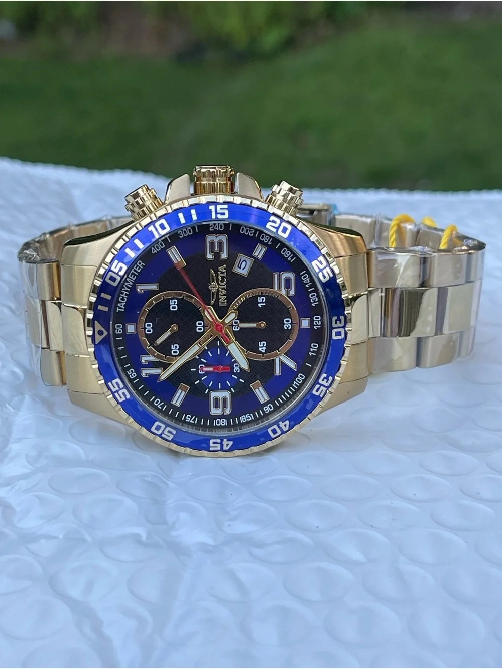 Invicta Specialty Mach Gala Men's Watch - 48mm, Gold and blue bezel new
